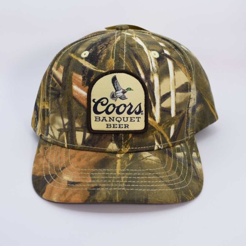Coors Banquet Beer Mallard Duck Patch Advantage Max-4 Camo Snapback Hat Cap NWT‎